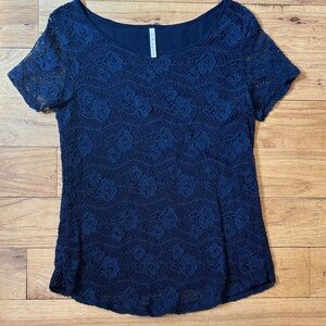 Leo & Nicole Navy Floral Lace Scoop Neck Top